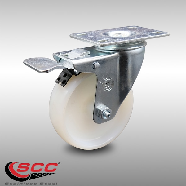 4 Inch SS Nylon Wheel Swivel Top Plate Caster with Total Lock Brake SCC